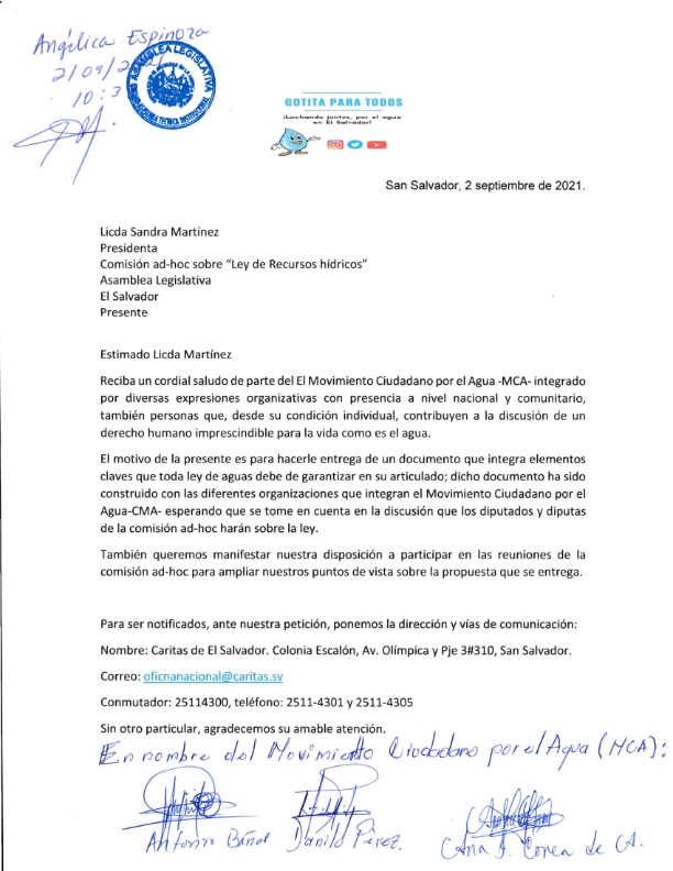 Carta entrega a Comisión ad hoc